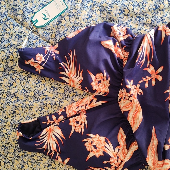 NWT YOUDIAN One Piece Swimsuit Size XL Purple Coral Floral Ruched Tummy - Picture 3 of 8